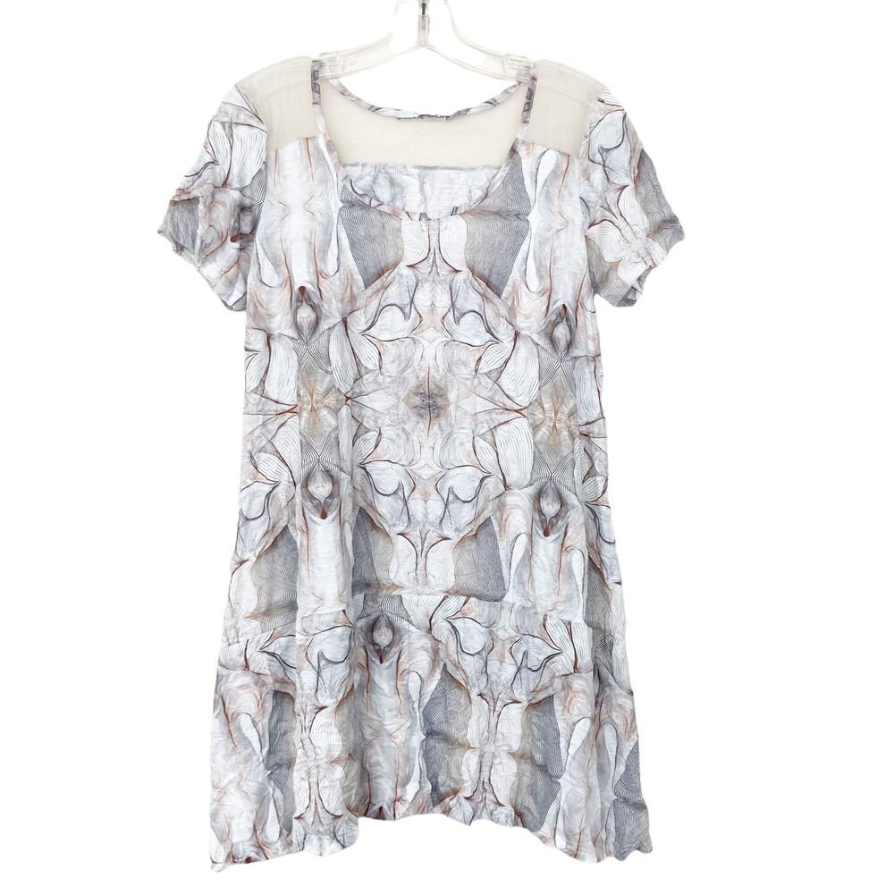 Lauren Vidal Printed Short Sleeve Tunic Shirt Lace Detail Sz M